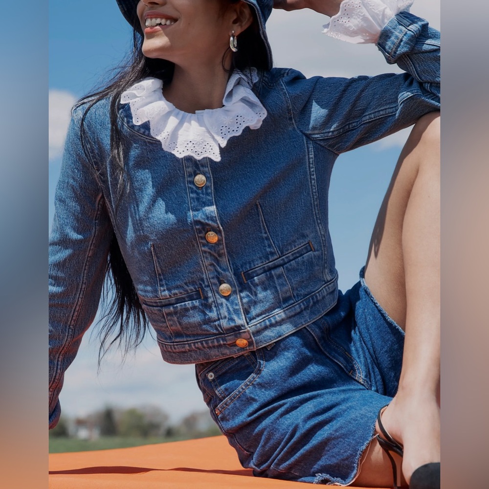 J. Crew Blue Denim Jean Jacket with Gold Buttons